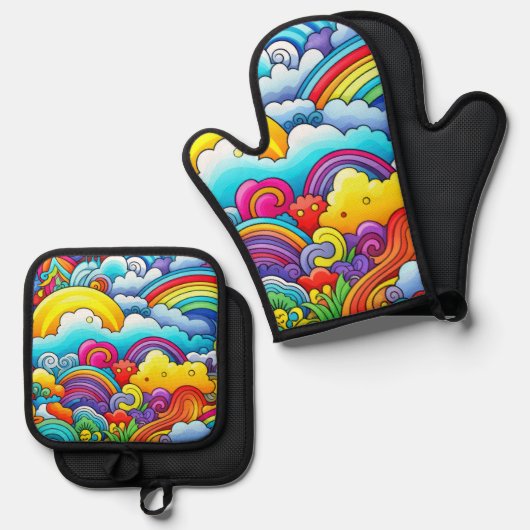 Rainbow-Hintergründe Ofenhandschuh & Topflappen-Set (Vorderseite/Rückseite)