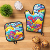 Rainbow-Hintergründe Ofenhandschuh & Topflappen-Set (Oben Unten)