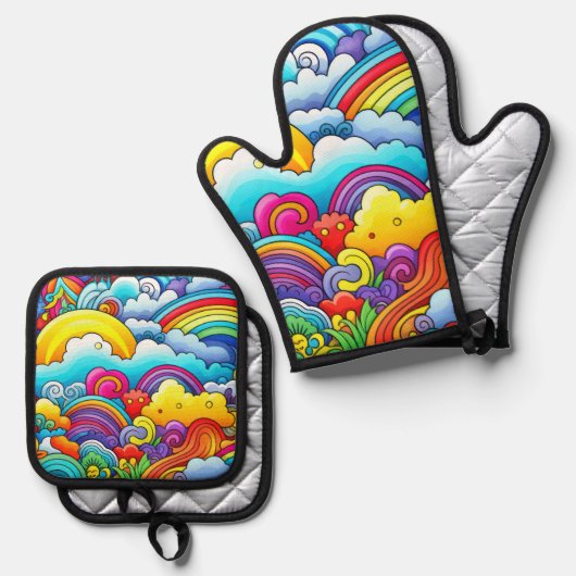 Rainbow-Hintergründe Ofenhandschuh & Topflappen-Set (Vorderseite/Rückseite)
