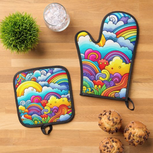 Rainbow-Hintergründe Ofenhandschuh & Topflappen-Set (Oben Unten)