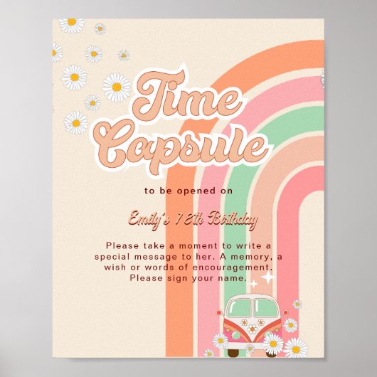 Rainbow Hippie 70's 1. Geburtstag Time Kapselunter Poster (Vorne)