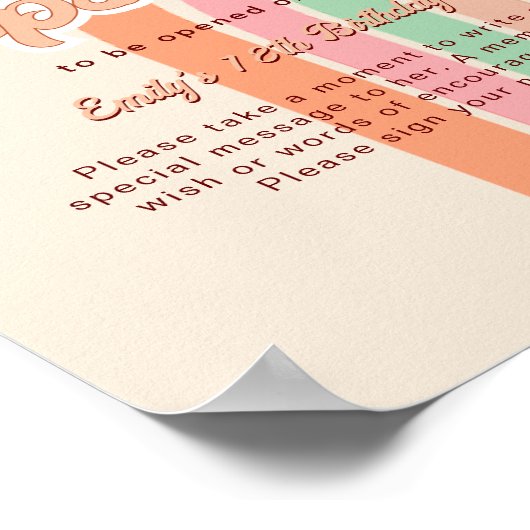 Rainbow Hippie 70's 1st birthday Time Capsule Sign Poster (Ecke)