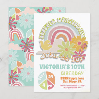 Rainbow Hippie Birthday Party Einladung