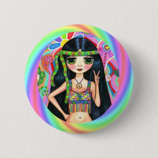 Rainbow Hippie Chick Peace Sign Button (Vorderseite)
