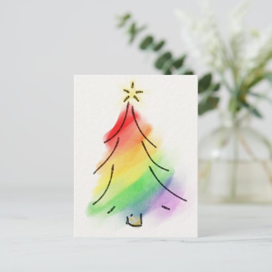 Rainbow Holiday Tree Feiertagspostkarte (Stehend Vorderseite)
