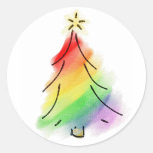 Rainbow Holiday Tree Runder Aufkleber