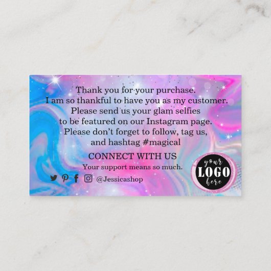 Rainbow holografische Dankbarkeit an Visitenkarte (Rückseite)