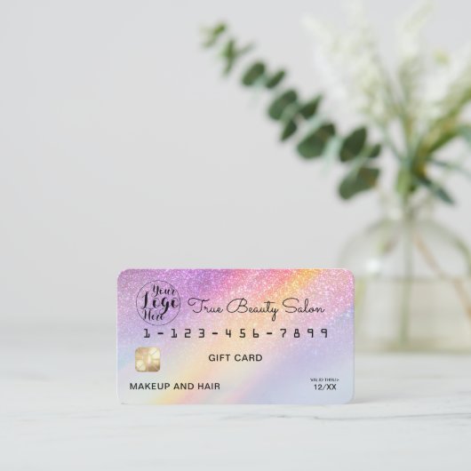 Rainbow Holograph Glitzer Ombre Credit Logo Gesche Visitenkarte (Stehend Vorderseite)