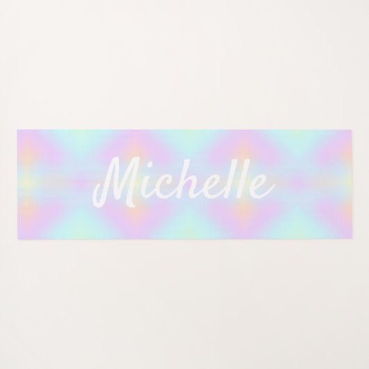 Rainbow Holograph Ombre Pink Blue Name Script Yogamatte (Rückseite (Horizontal))