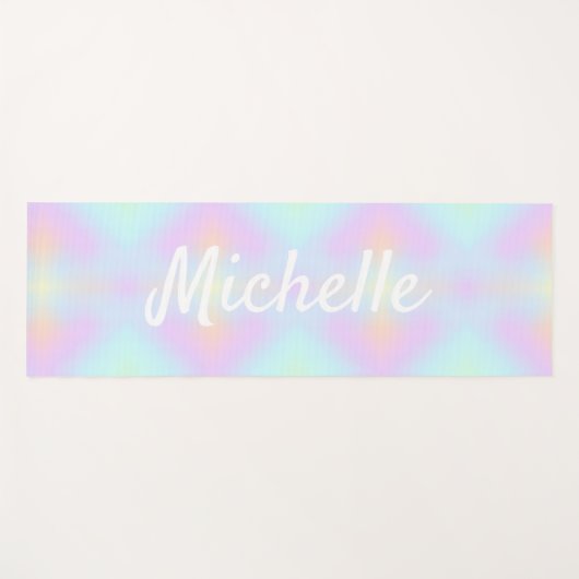 Rainbow Holograph Ombre Pink Blue Name Script Yogamatte (Vorderseite (Horizontal))