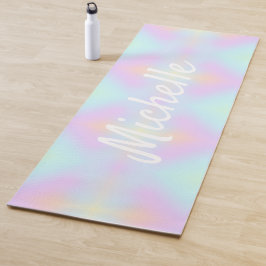 Rainbow Holograph Ombre Pink Blue Name Script Yogamatte