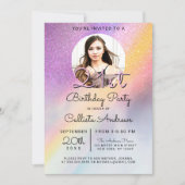 Rainbow Holographic Glitzer Ombre Foto Birthday Einladung (Vorderseite)
