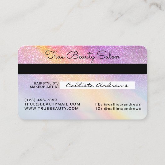 Rainbow Holographic Glitzer Ombre Logo Credit Visitenkarte (Rückseite)