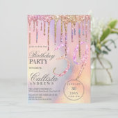 Rainbow Holographic Glitzer Tropfens Age Birthday Einladung (Stehend Vorderseite)