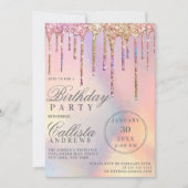 Rainbow Holographic Glitzer Tropfens Birthday Einladung (Vorderseite)