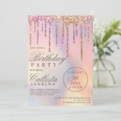 Rainbow Holographic Glitzer Tropfens Birthday Einladung (Stehend Vorderseite)