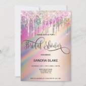 Rainbow Holographic Glitzer Tropfens Brautparty Einladung (Vorderseite)