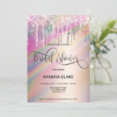 Rainbow Holographic Glitzer Tropfens Brautparty Einladung (Stehend Vorderseite)
