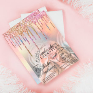 Rainbow Holographic Glitzer Tropfens Foto Abschlus Einladung