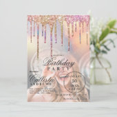 Rainbow Holographic Glitzer Tropfens Foto Birthday Einladung (Stehend Vorderseite)