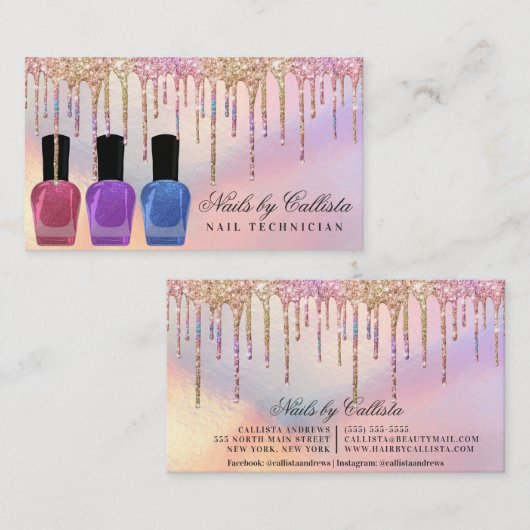 Rainbow Holographic Glitzer Tropfens Nail Polnisch Visitenkarte (Vorne/Hinten)