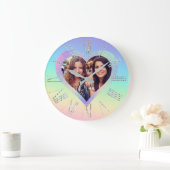 Rainbow Holographic Heart Frame Custom Foto Große Wanduhr (Zuhause)