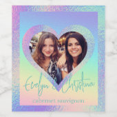 Rainbow Holographic Heart Frame Custom Foto Weinetikett (Einzelnes Label)