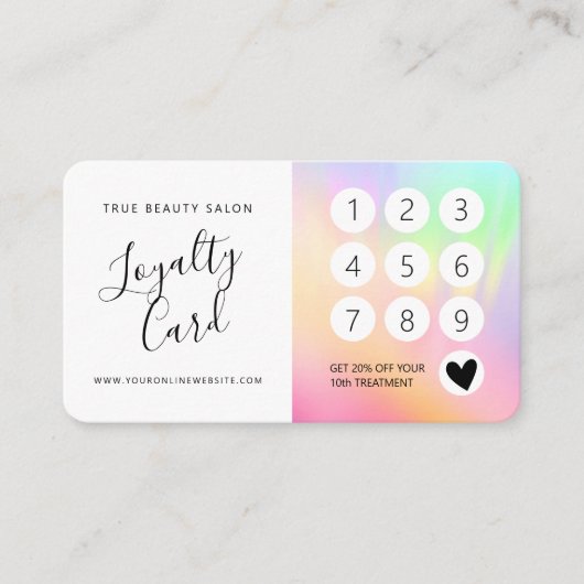 Rainbow Holographic Iridescent Unicorage Script Treuekarte (Vorderseite)