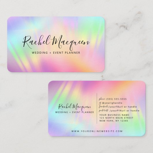 Rainbow Holographic Iridescent Unicorage Script Visitenkarte (Vorne/Hinten)
