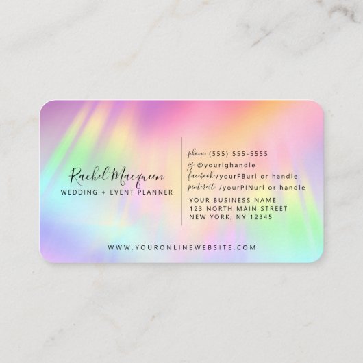 Rainbow Holographic Iridescent Unicorage Script Visitenkarte (Rückseite)