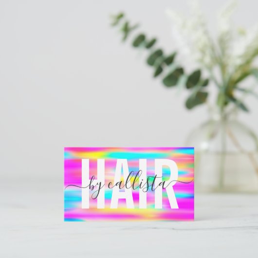 Rainbow Holographic Simple Typografy Hair Stylist Visitenkarte (Stehend Vorderseite)