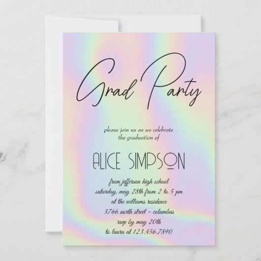 Rainbow Holographic Tropfen Abschluss Einladung (Vorderseite)