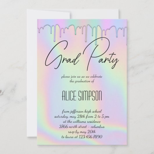 Rainbow Holographic Tropfen Abschluss Einladung (Vorderseite)