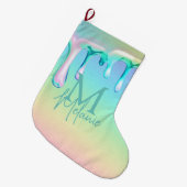 Rainbow Holographic Tropfens Glamour Gradient Großer Weihnachtsstrumpf (Vorderansicht (hängend))