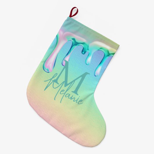 Rainbow Holographic Tropfens Glamour Gradient Großer Weihnachtsstrumpf (Vorderansicht (hängend))