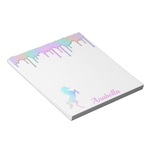 Rainbow Holographic Tropfens Unicorn Individuelle  Notizblock (angewinkelt)