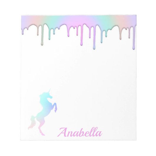 Rainbow Holographic Tropfens Unicorn Individuelle Notizblock (Vorderseite)