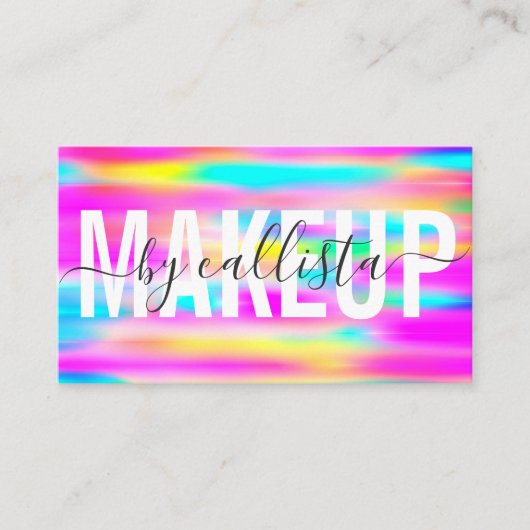 Rainbow Holographic Typography Makeup Artist Visitenkarte (Vorderseite)