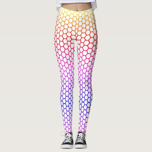 Rainbow Honeycomb Grid Pattern Leggings (Vorderseite)