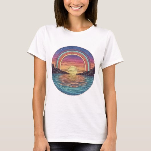 Rainbow Horizons: Serene Sunset Art T-Shirt (Vorderseite)