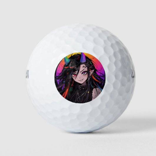 Rainbow Horned Goth Punk Anime Girl Golfball (Vorderseite)