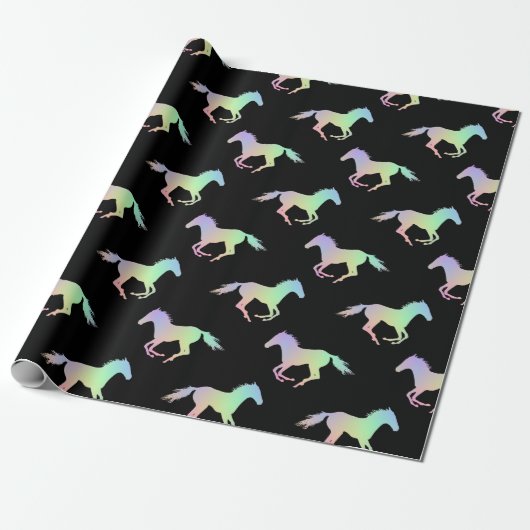 Rainbow Horse Silhouette Black Geschenkpapier (Ungerollt)