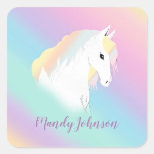 Rainbow Horse Unicorn Reittier Girly Quadratischer Aufkleber