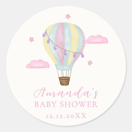 Rainbow Hot Air Ballon Cloud Star Baby Dusche Runder Aufkleber (Vorderseite)