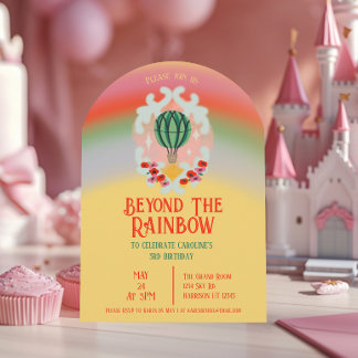 Rainbow Hot Air Ballon Kindergeburtstag Einladung