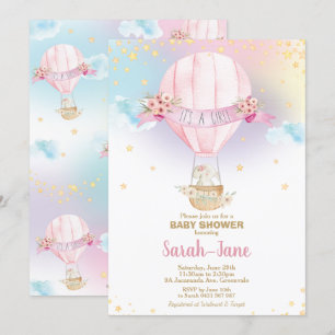 Rainbow Hot Air Balloon Baby Girl Duwer Elephant Einladung