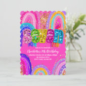 Rainbow Hot Pink Party Einladung (Stehend Vorderseite)