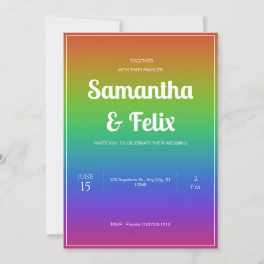 Rainbow Hue Ombre Wedding Einladung (Vorderseite)