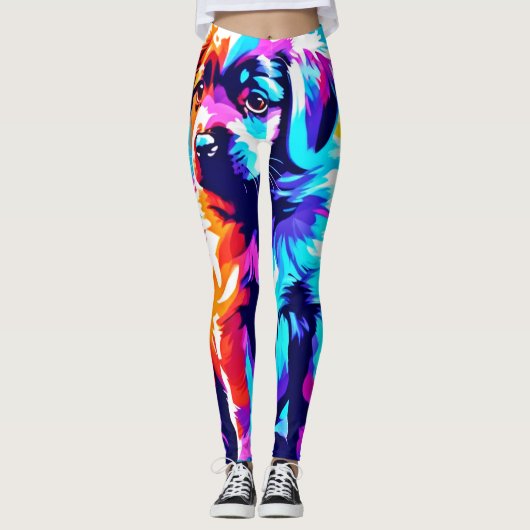 Rainbow Hued Dog Art Leggings (Vorderseite)