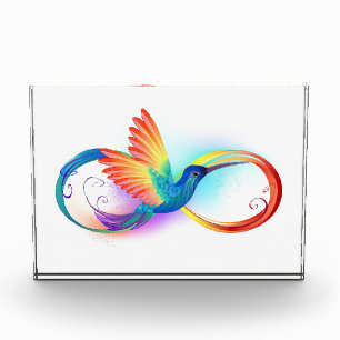 Rainbow Hummingbird mit dem Symbol Unendlichkeit Fotoblock